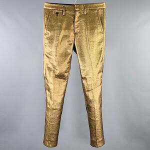 MARC by MARC JACOBS Size 30 Gold Metallic Polyester Blend Flat Front Dress Pants